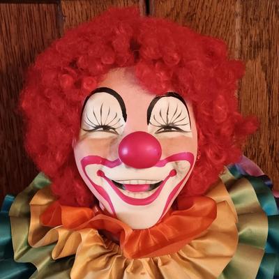 LOT 180: Cardinal Musical Clown Doll, Celluloid and Cloth Clown Doll, Frankel Porcelain Clown & More