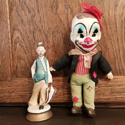 LOT 180: Cardinal Musical Clown Doll, Celluloid and Cloth Clown Doll, Frankel Porcelain Clown & More