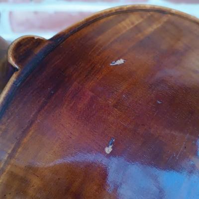 LOT 182: Antique Wood Music Stand with Violin & Bow