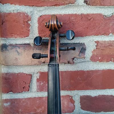 LOT 182: Antique Wood Music Stand with Violin & Bow