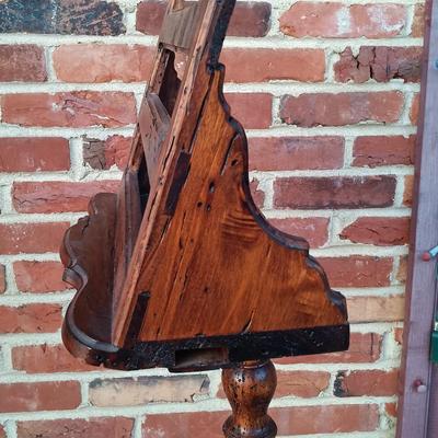 LOT 182: Antique Wood Music Stand with Violin & Bow