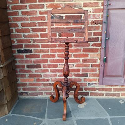 LOT 182: Antique Wood Music Stand with Violin & Bow