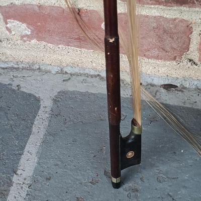 LOT 182: Antique Wood Music Stand with Violin & Bow