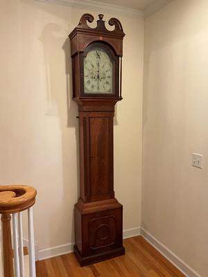 F1143 Antique Pennsylvania Hepplewhite Tall Cherry Case Clock