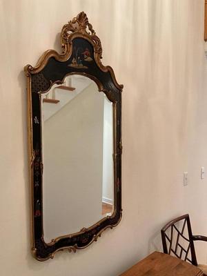 H1152 Carver's Guild Chinese Chinoiserie Black Beveled Mirror