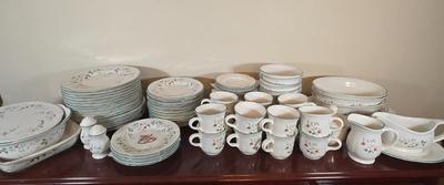LOT 39D: Complete Set of Pfaltzgraff Winterberry Dinner Ware For 14 Including Salt & Pepper Shakers, Gravy Boat, Cream & Sugar,...