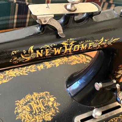 LOT 72F: Antique New Home Sewing Machine w/ Table and Cover