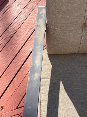 LOT 73P: Patio Table w/ 6 Chairs (2 Swivel), Cushions and Umbrella Stand