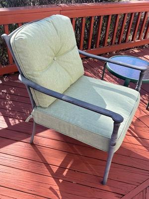 LOT 74P: Patio Furniture - Loveseat, Chairs w/ Cushions, Coffee Table, Accent Tables