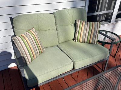 LOT 74P: Patio Furniture - Loveseat, Chairs w/ Cushions, Coffee Table, Accent Tables