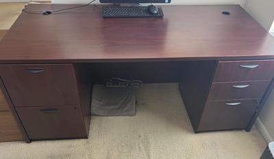 LOT 77M: Office Desk, Chair and 2-Drawer File Cabinet.