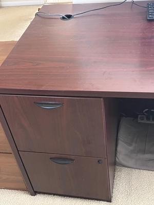 LOT 77M: Office Desk, Chair and 2-Drawer File Cabinet.