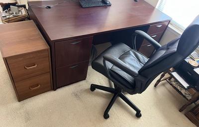 LOT 77M: Office Desk, Chair and 2-Drawer File Cabinet.