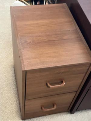 LOT 77M: Office Desk, Chair and 2-Drawer File Cabinet.