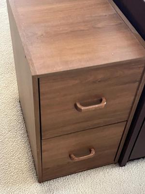 LOT 77M: Office Desk, Chair and 2-Drawer File Cabinet.