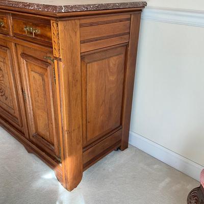 D1171 Antique Edwardian Victorian Marble Top Sideboard