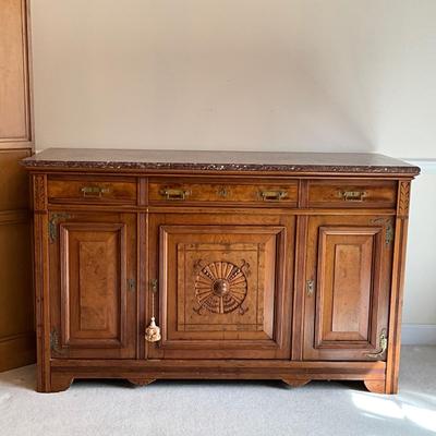D1171 Antique Edwardian Victorian Marble Top Sideboard