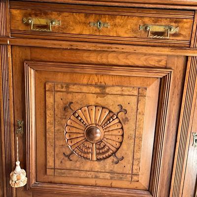 D1171 Antique Edwardian Victorian Marble Top Sideboard