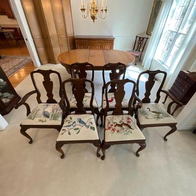 D1172 Set of 6 Chippendale Needlepoint Upholstered Chairs