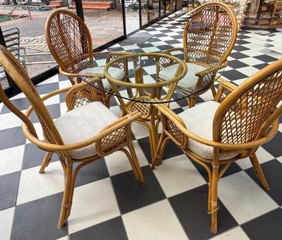 Vintage Bamboo Glass Dinette Table and 4 Chairs