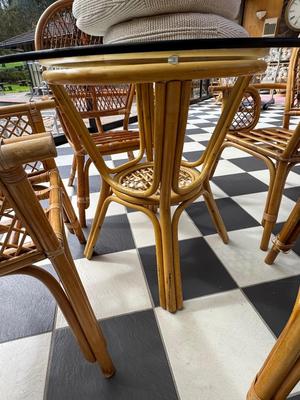 Vintage Bamboo Glass Dinette Table and 4 Chairs