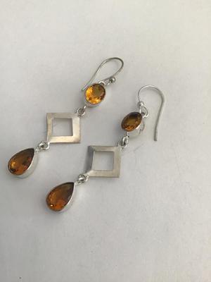 Citrine And Silver Long Dangling Earrings