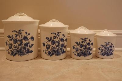 Lord & Taylor Four Blue & White Cannisters