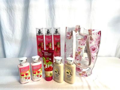 LOT M 362 BATH & BODY WORKS Raspberry Vanilla Lot with Tote
