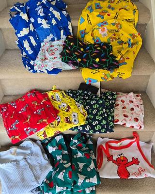 LOT 5B: Fun PJs, Some New with Tags: Elmo, SpongeBob, Pillsbury Dough Boy & More