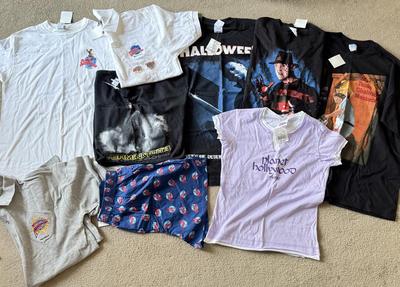 LOT 210A: 2000s Planet Hollywood Horror Series NWT T-Shirts (XL), Embroidered Universal Studios Islands of Adventure Orlando Polo NWT (L)...
