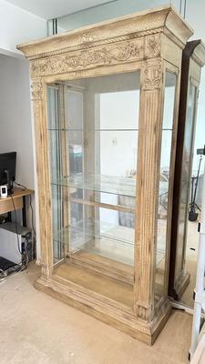 LOT 275A: Vintage Rustic Column Glass Shelf Curio Cabinet