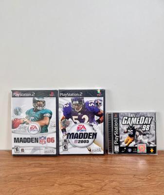 LOT 277B: Playstation Game Storage Box w/ PS1 NFL Gameday '98 & PS2 Games - Madden 2005 & 2006