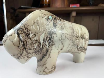Navajo etched horsehair 12” bison pottery