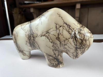 Navajo etched horsehair 12” bison pottery