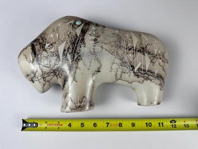 Navajo etched horsehair 12” bison pottery