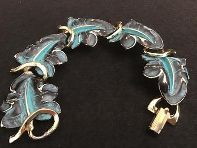 Teal Black Gold Tone Locking Hinged Bracelet