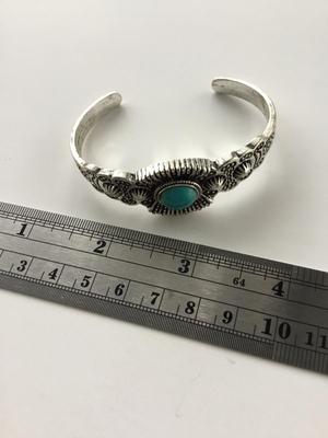 Silver tone blue stone type cuff bracelet