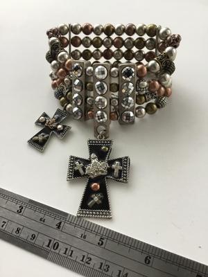 Beautiful cross charm beaded statement bracelet