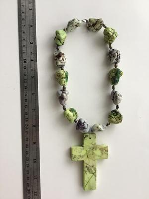 Lime turquoise howlite type statement cross necklace