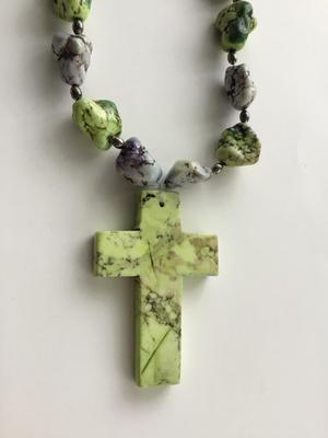 Lime turquoise howlite type statement cross necklace