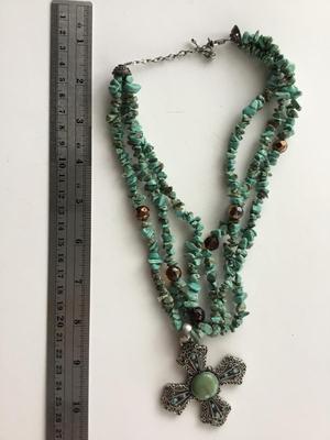 Beautiful cross nugget beaded multi layer statement necklace