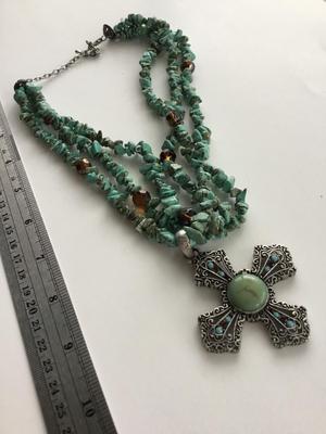 Beautiful cross nugget beaded multi layer statement necklace