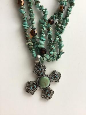 Beautiful cross nugget beaded multi layer statement necklace