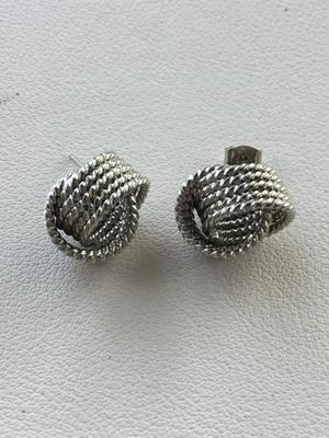Unmarked silver tone knot stud earrings