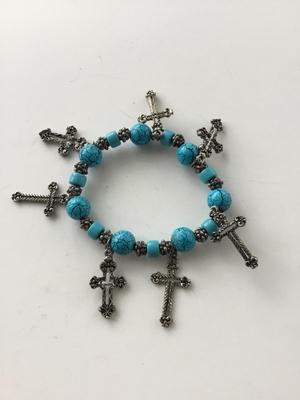 Beautiful blue howlite cross stretchy beaded bracelet