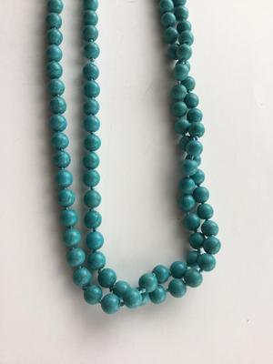 Extra long blue beaded fashion necklace