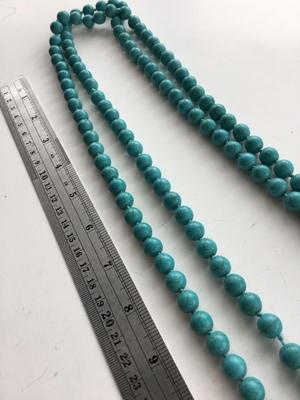 Extra long blue beaded fashion necklace