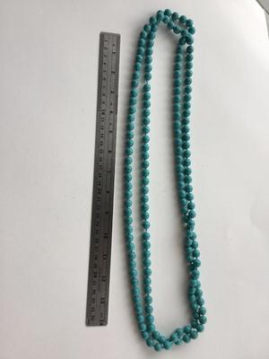 Extra long blue beaded fashion necklace