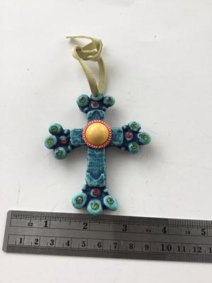 Vintage colorful cross charm ornament