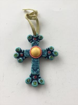 Vintage colorful cross charm ornament